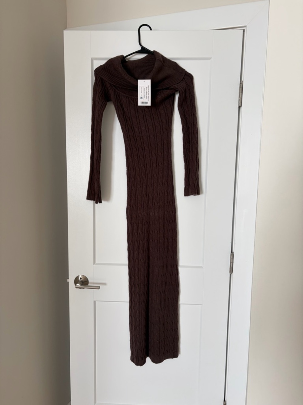 NWT! 12th and tribe Cable Knit Off-Shoulder Maxi Dress in mocha